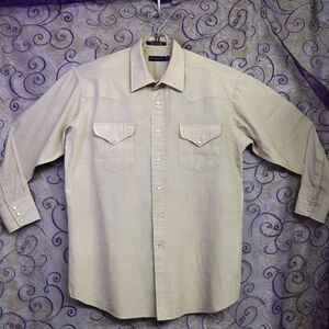 Panhandle Slim Vintage Pearl Snap Mens 17 - 35 Pinstriped Taupe Western Cowboy